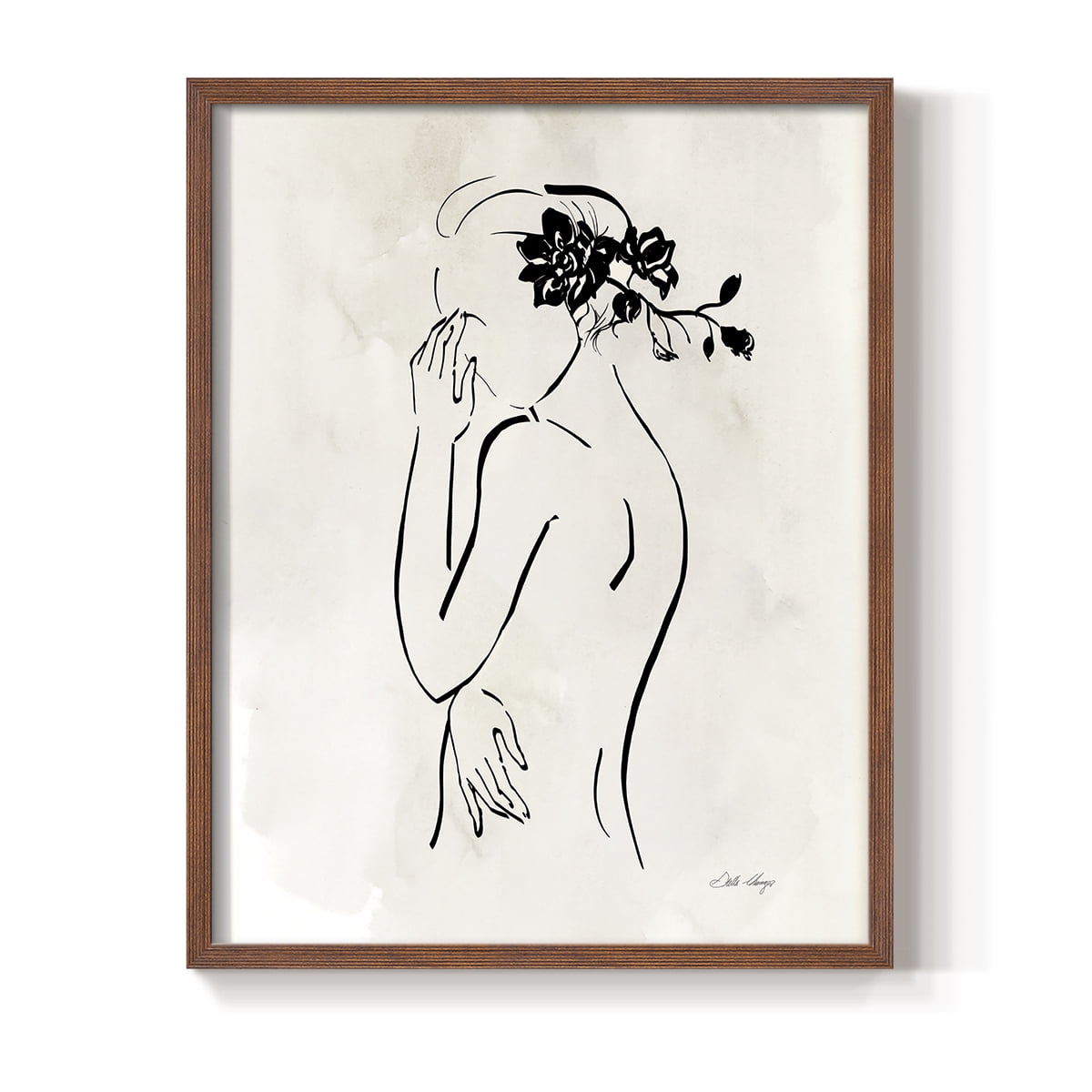 Romantic Line Art II in Brown Solid Wood 8 x 10 Framed Print