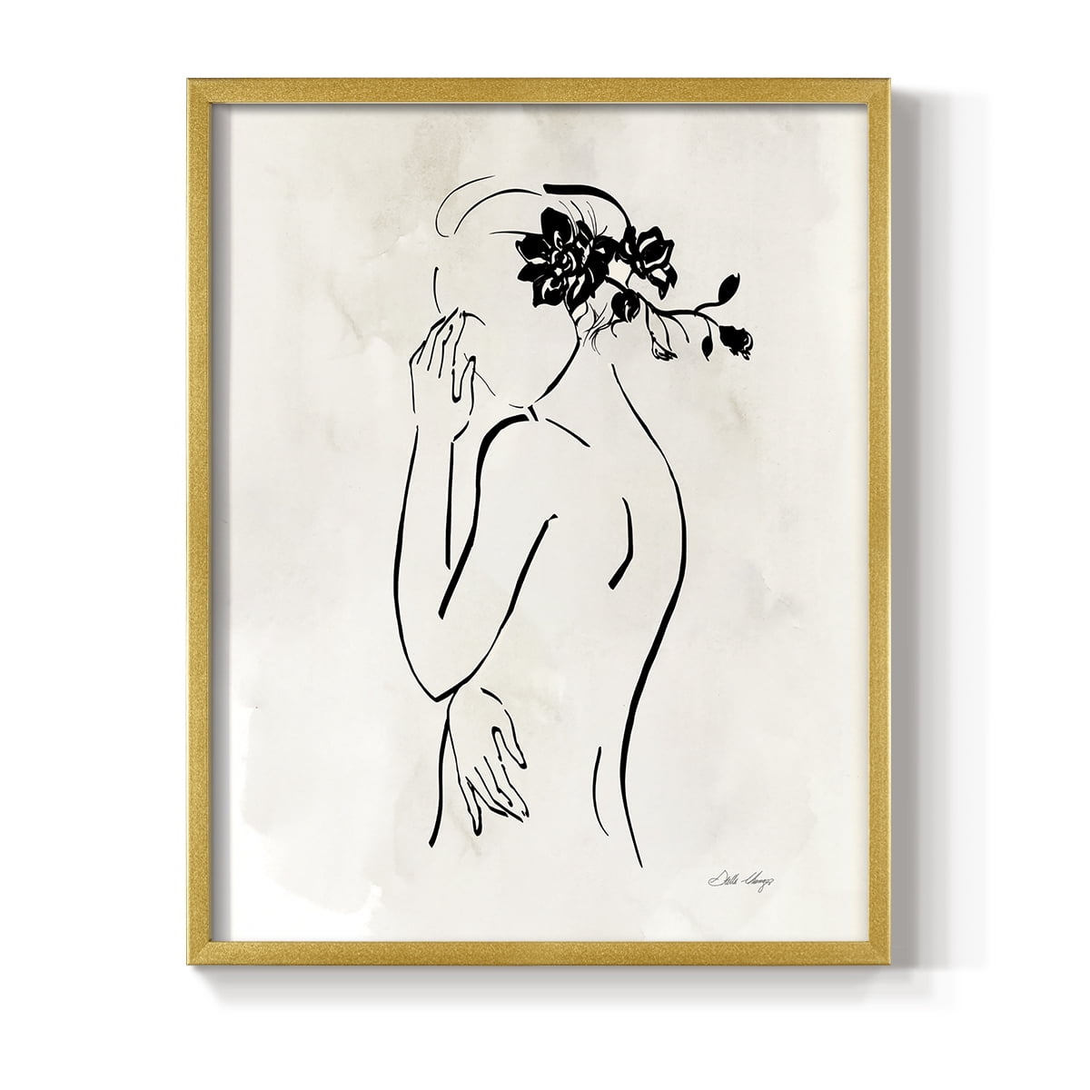 Romantic Line Art II in Gold Solid Wood 11 x 14 Framed Print