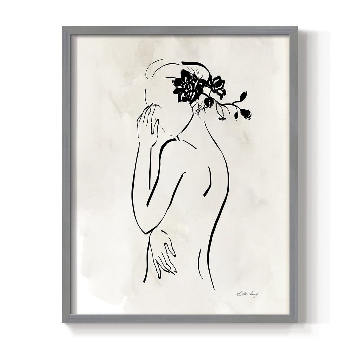 Romantic Line Art II in Gray Solid Wood 22 x 28 Framed Print