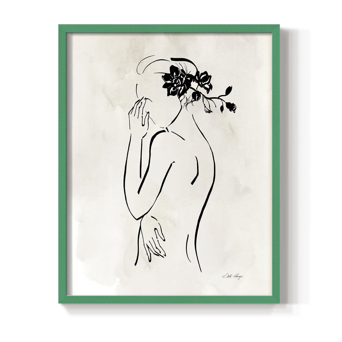 Romantic Line Art II in Green Solid Wood 8 x 10 Framed Print