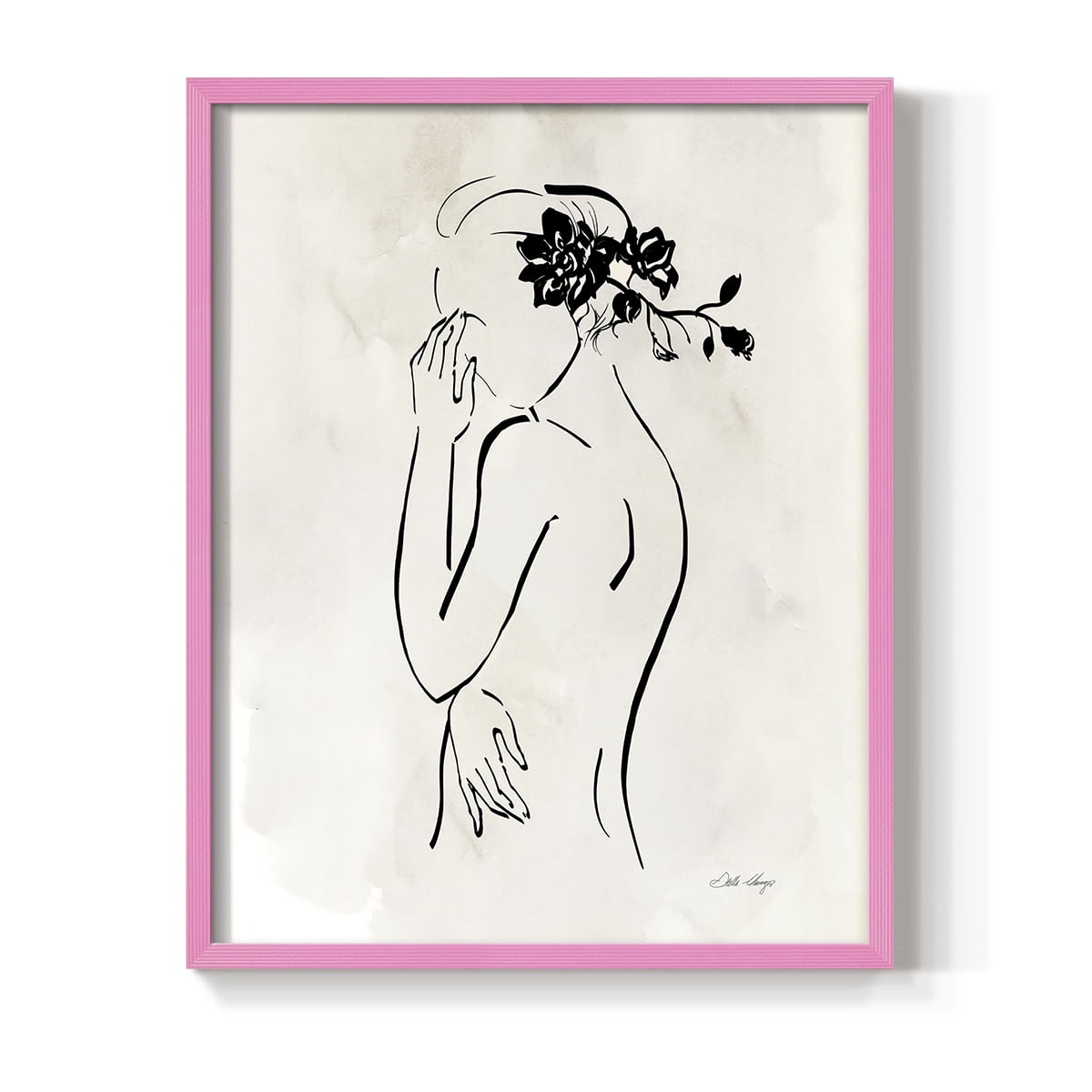 Romantic Line Art II in Pink Solid Wood 11 x 14 Framed Print