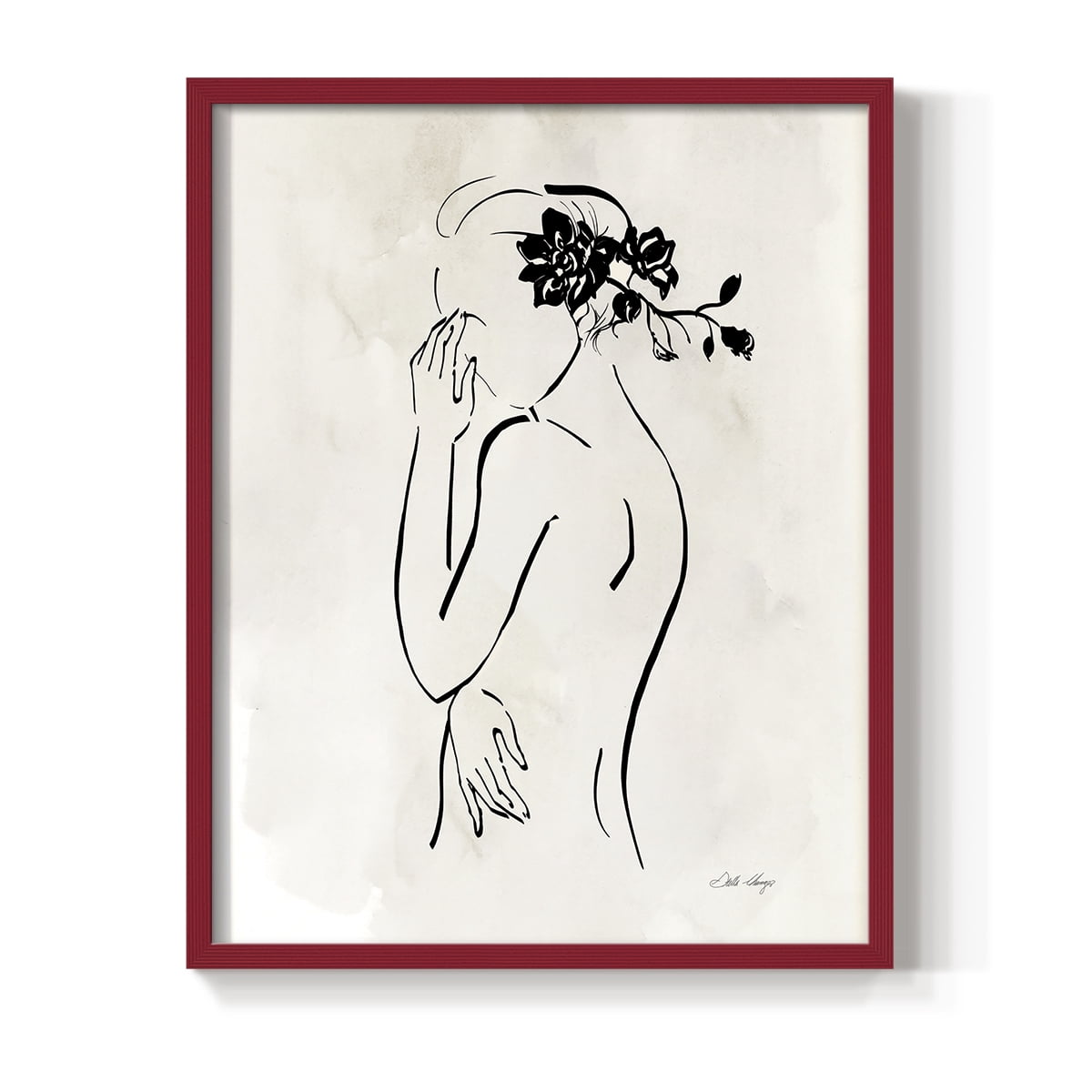 Romantic Line Art II in Red Solid Wood 8 x 10 Framed Print