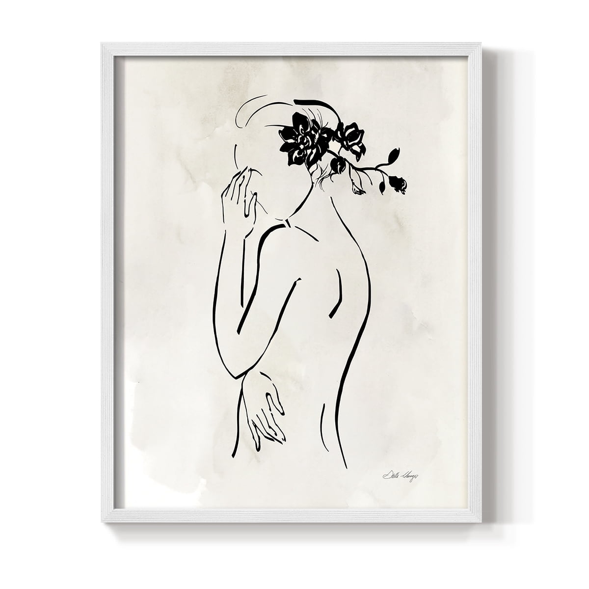 Romantic Line Art II in White Solid Wood 11 x 14 Framed Print