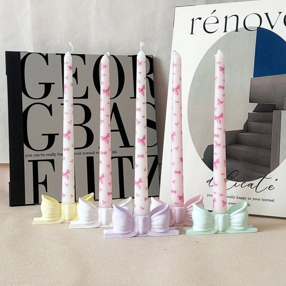 Romantic Long Rod Printing Candle Set - Decorative Taper Candles Two Pack • Hand Cast Smokeless Odorless Clean Burning • Wedding Valentine Party Birthday Dinner