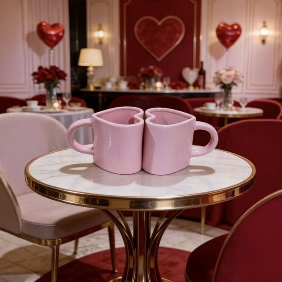 Romantic Love Couple Coffee Cup Set With Heart Spoons, Ceramic 12 Oz Mugs, Gift Box Presentation For Valentines Anniversary Wedding Engagement, Matching Heart Design, Food Safe Drinkware For Everyday