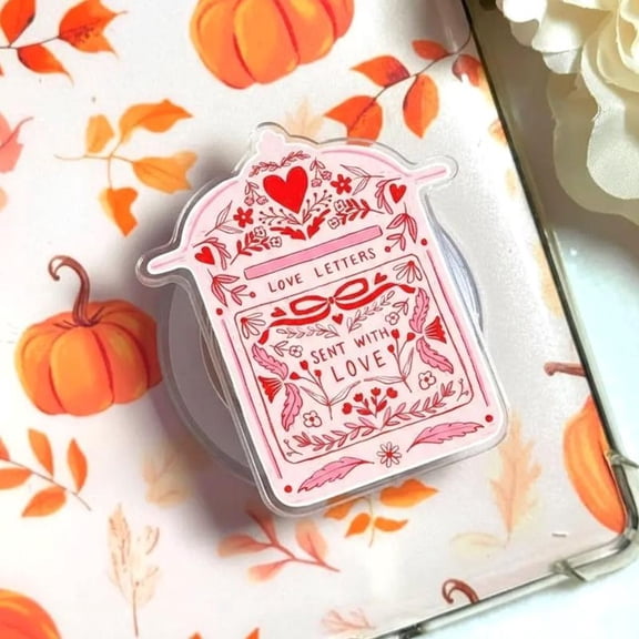 Romantic Love Letters Phone Grip Stand with Pink Vintage Illustration, Cute Envelope Inspired Smartphone Holder, Soft Feminine Aesthetic Accessory, Thoughtful Gift for Love and Romance