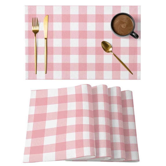 Romantic Love Placemats Set of 6 Pink Buffalo Check Plaid Place Mats Table Mats Kitchen Dining Home Outdoor Party Table Decoration
