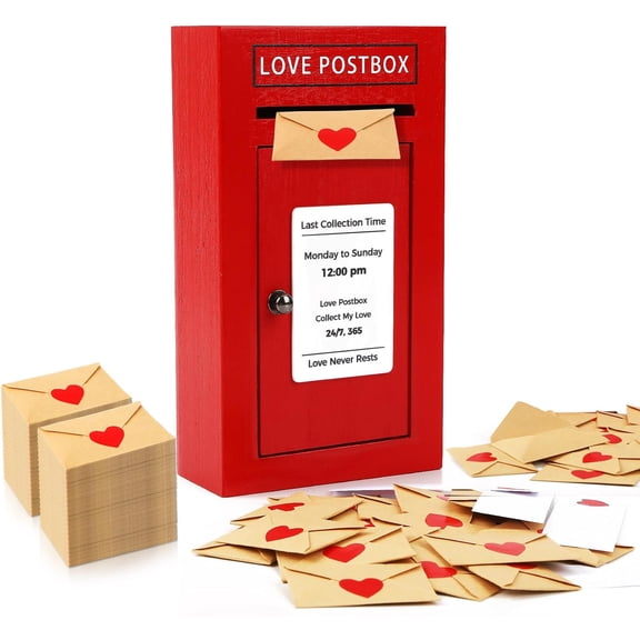 Romantic Love Postbox with 50 Mini Notes and Envelopes, Valentines Day Gifts for Him, Cute Gift Husband Boyfriend, Vday LoveLetter, Long Distance Relationship