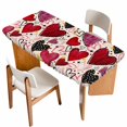 thumbnail image 1 of Romantic Love Table Cloths for 4 Foot Rectangle Tables, Valentine's Day Stars Heart Cartoons Beige Patio Waterproof Elastic Fitted Tablecloths, Washable Rectangular Table Cover for Camping, 1 of 8