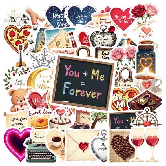 Romantic Love Theme Stickers, Waterproof Love Theme Sticker for Water Bottle Laptop Phone Cases Planner Skateboard Luggage Helmet Party Favor Decor, Ideal for Adults Teens Teacher Rewards