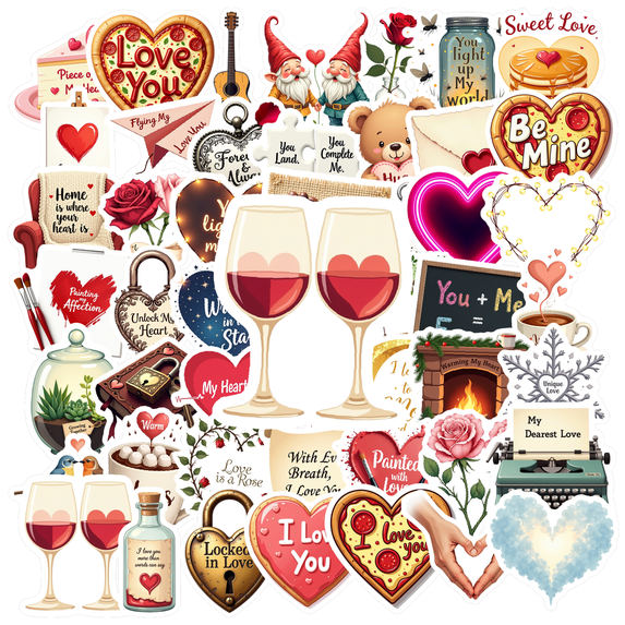 Romantic Love Theme Stickers, Waterproof Love Theme Sticker for Water Bottle Laptop Phone Cases Planner Skateboard Luggage Helmet Party Favor Decor, Ideal for Adults Teens Teacher Rewards