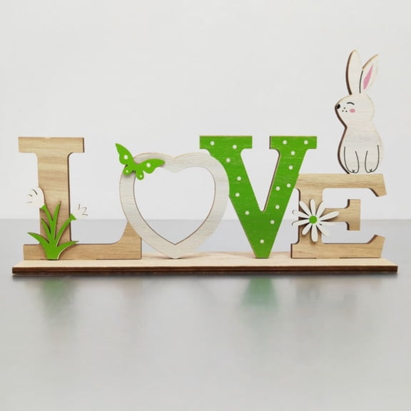 Romantic Love Wooden Sign Valentine'S Day Tabletop Decor With Easter Bunny Accent And Heart Cutout For Spring Home Styling(Green-22X13Cm)