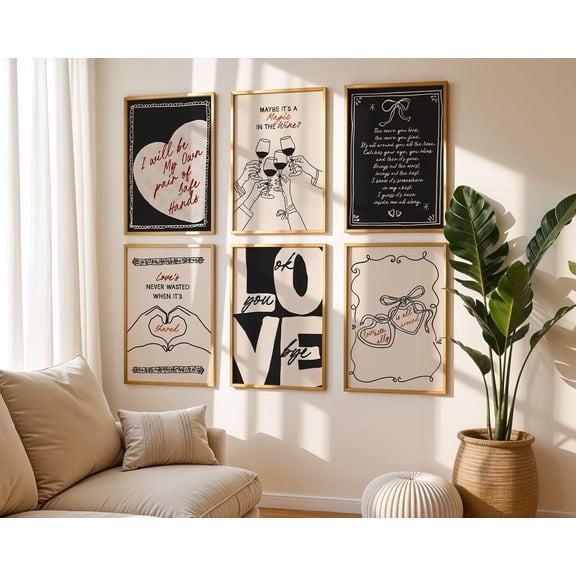 Romantic Lyric Inspired Bundle Of 6 Song Lyrics Bestie Decors Poster Unframed Paper Print