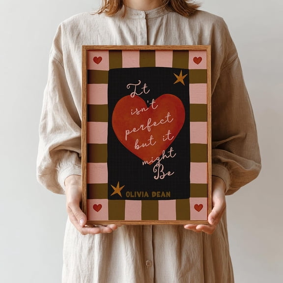 Romantic Lyric Inspired Song Lyrics Vintage Blush Olive Checkered It Isnt Perfect But It Poster Unframed Paper Print