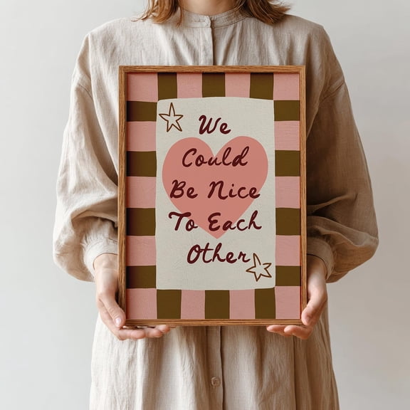 Romantic Lyric Inspired Song Lyrics Vintage Blush Olive Checkered Poster Unframed Paper Print