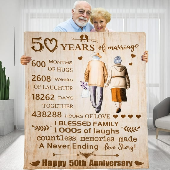 Romantic Marry 50th Anniversary Fleece Throw Blankets Gift, Happy 50th Anniversary Wedding Valentine Gifts for Her Wife Husband Mom Dad Grandpa Grandma