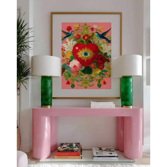 Romantic Maximalist Surreal Sacred Heart Whimsical All Seeing Eye Floral Painting Dopamine Witchy Celestial Poster Unframed Paper Print