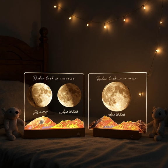 Romantic Moon Phase Custom Night Light Acrylic Stand Wooden Base Anniversary Valentine Gift Family Room Decor