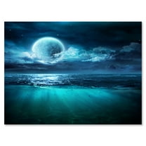 Romantic Moon and Clouds Over Deep Blue Sea II 8 in x 12 in Photography Canvas Art Print, by Designart
