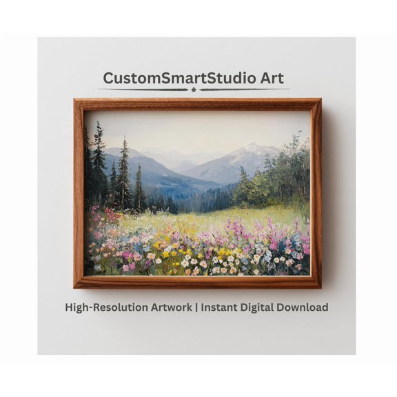 Romantic Mountain Meadow Art Serene Wildflower Landscape Cottagecore Decor Natureinspired Poster 211