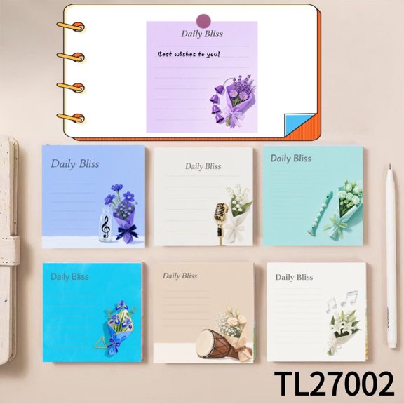 Romantic Music Art-Themed Note Cards (3.543.54 Inches) 100-Pack with105 Emoticon Stickers, Marking Key Points, Quickly Jotting Down Reminders, Easy To Write on, Great for Project Planning,