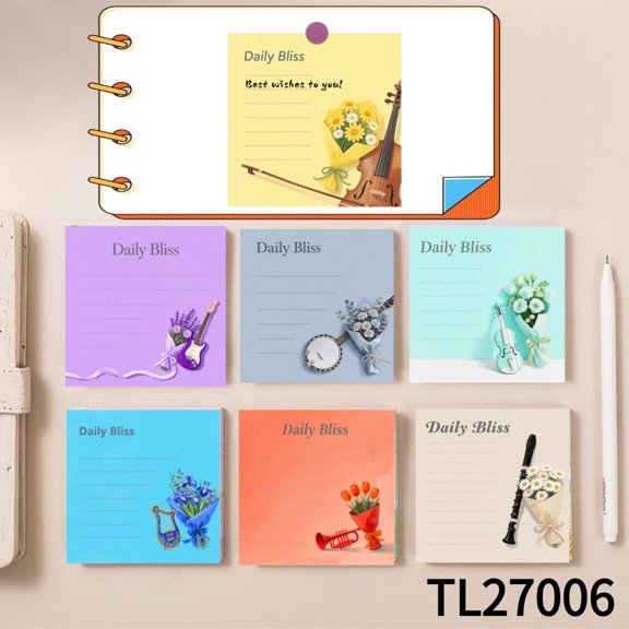 Romantic Music - Themed Daily Bliss Note Pads (3.54×3.54 inches) 100-pack with105 Emoticon Stickers, Marking Key Points, Strong Adhesive for All Your Note - Taking Needs, Leaving Temporary Messages