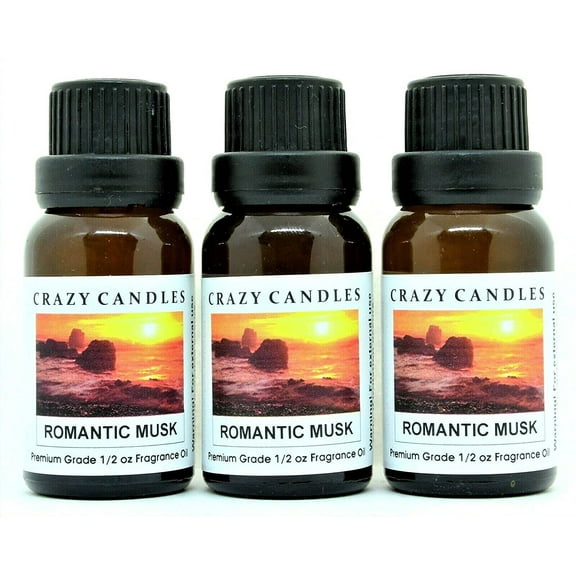 Romantic Musk (Made in USA) 3 Bottles 1/2 Fl Oz Each (15ml) Premium Grade Scented Fragrance Oil (Very Wearable Scent, Excellent with Bath Products, Potpourri and Candles)