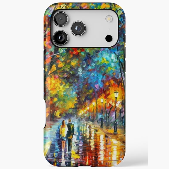 Romantic Night Walk Impasto Art Couple for iPhone Case 11 through 17 Pro Max