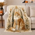 thumbnail image 1 of Romantic Orange White Cat Golden Frame Floral Botanical, Cozy Pet Portrait Pattern, Warm Flannel Blanket for Living Room and Bedroom, Cat Lovers Valentine's Day Gift, Pet Lover Home Decor, 1 of 9