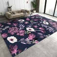 thumbnail image 1 of Romantic Orchid Rose Area Rugs, Hand Drawn Purple Flowers and Leaves Apartment Carpet, Porch Mat Fine Fluff Short Velvet Apply to Dorm Room Kids Room Hallways 5x7ft, 1 of 6