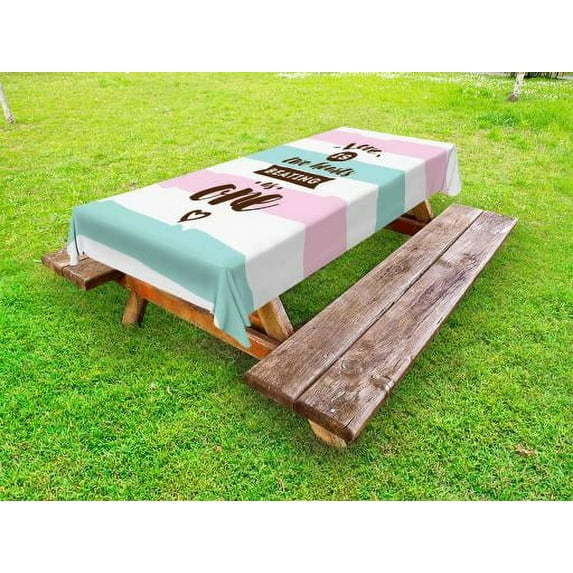 Romantic Outdoor Tablecloth, Love is Two Hearts Beating As One Retro Typography on Pastel Color, Decorative Washable Fabric Picnic Tablecloth, 58 X 120 Inches, Dark Brown Pink Mint Green, by Ambesonne