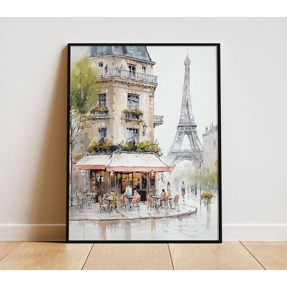 Romantic Paris Cafe Wall Art Print, Unframed Paper Poster 24x36in