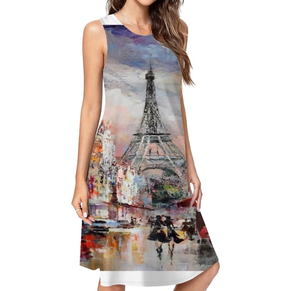 Romantic Paris Eiffel Tower Dress Elegant Party Dresses Evening Dresses Women Dress Sleeveless Dress Ladies Dresses
