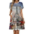 thumbnail image 1 of Romantic Paris Eiffel Tower Dress Summer Street Style Dresses Female Short Sleeve Printed Sundress, 1 of 7