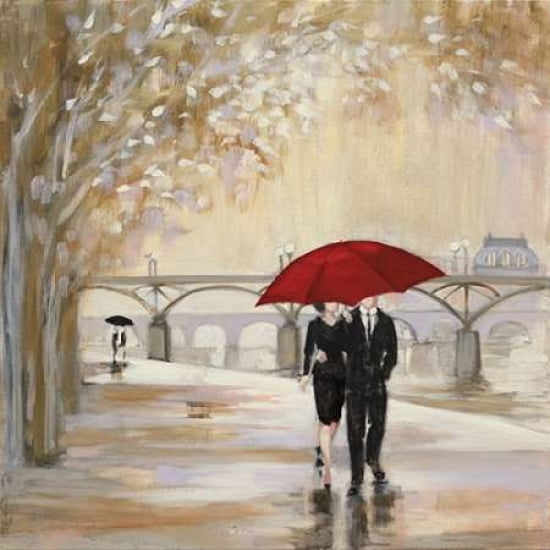 Romantic Paris III Red Umbrella Canvas Art - Julia Purinton (24 x 24)