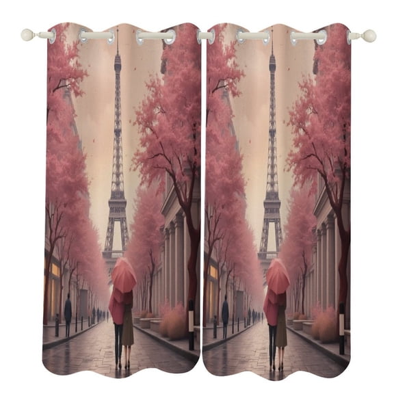 Romantic Paris Walk Study Room Living Kitchen Bedroom For Blackout Curtain Printed 2 Panels