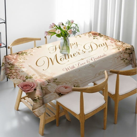 Romantic Parisian Style Floral Garland Tablecloths for dining table, Holiday-Themed Design - Festive Table Setting Rectangular Tablecloth, Cafe, dinner, brunch, buffet, picnic