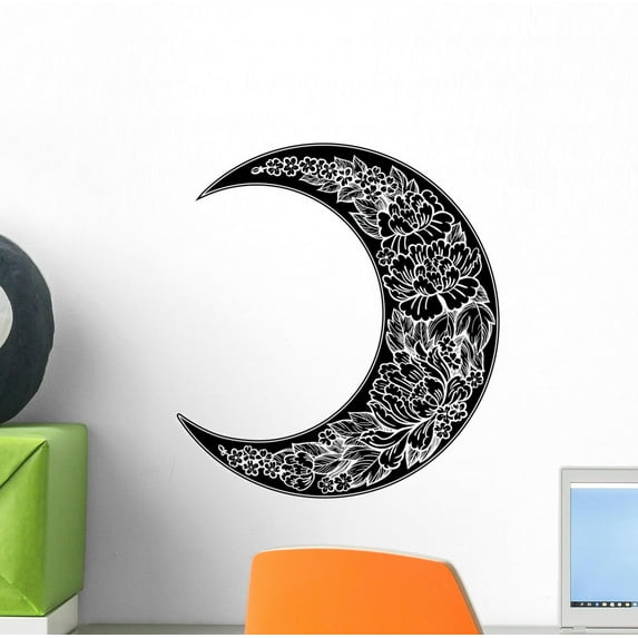 Romantic Peony Crescent Moon Wall Decal Wallmonkeys Peel and Stick Graphic (12 in H x 12 in W) WM502741