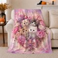 thumbnail image 1 of Romantic Peony Kitten Floral Digital Print, Cozy Pet Portrait Pattern, Warm Flannel Blanket for Living Room and Bedroom, Cat Lovers Valentine's Day Gift, Pet Lover Home Decor, 1 of 9