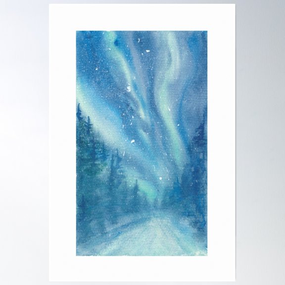 Romantic Perseid Shower In The Winter Forest At Night Poster Wall Art, Modern Wall Decor, 8x12 UNFRAMED