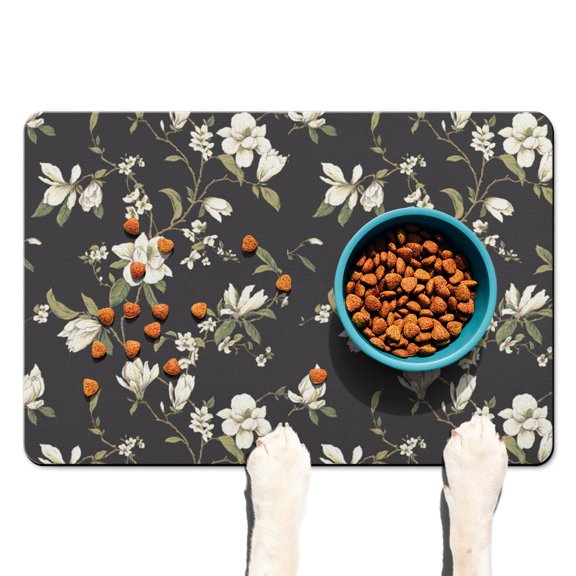 Romantic Pet Feeding Mat - Vintage Rose, Waterproof Dog Food Spill Catcher