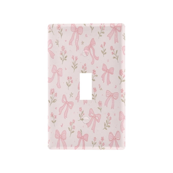 Romantic Pink Bow Floral Pattern Decorative Wall Plate, Flame Retardant PC Plastic Light Switch & Outlet Cover with Mounting Screws Fits Toggle Switch