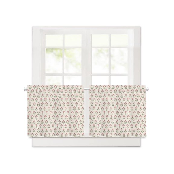 Romantic Pink Flowers Short Blackout Curtains 30 Inch Long,Tiny Rosebud Ditsy Floral Rod Pocket Kitchen Curtains,2 Panels Thermal Insulated Room Darkening Drapes for Bedroom,30"W x 30"L