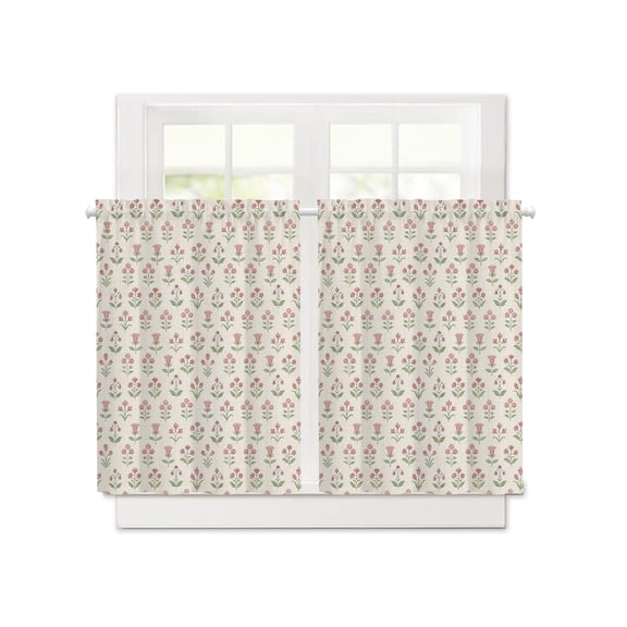 Romantic Pink Flowers Short Blackout Curtains 36 Inch Long,Tiny Rosebud Ditsy Floral Rod Pocket Kitchen Curtains,2 Panels Thermal Insulated Room Darkening Drapes for Bedroom,30"W x 36"L
