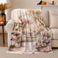 thumbnail image 1 of Romantic Pink Hydrangea Fountain Courtyard Garden Art, Festive Botanical Garden Scene, Warm Flannel Blanket for Sunroom and Reading Nook, Garden Lovers Valentine's Day Gift, Botanical Home Decor, 1 of 9