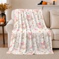 thumbnail image 1 of Romantic Pink Pumpkin Bow Pattern, Cozy Friendship Quote Scene, Warm Flannel Blanket for Living Room and Reading Nook, Art Lovers Thanksgiving Gift, Artistic Home Decor, 1 of 4