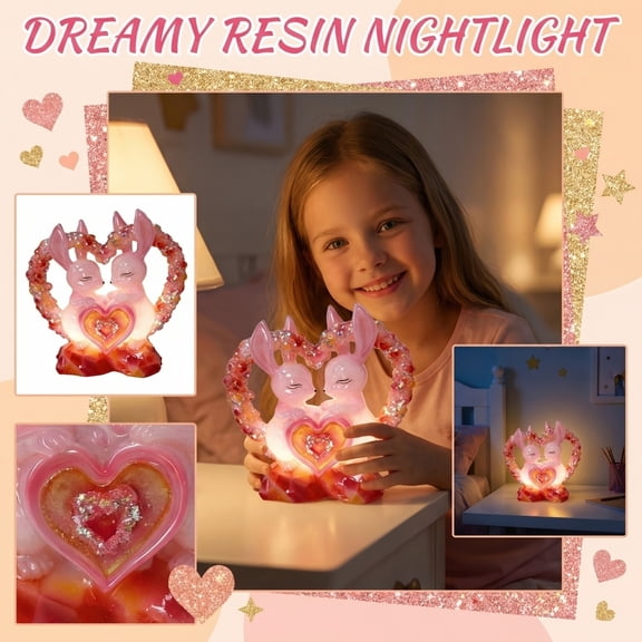 Romantic Pink Rabbit Heart Crystal Table Decoration - Glowing LED Desktop Ornament for Valentine's Day, Anniversaries & Birthdays - Whimsical Easter Rabbit Home Decor & Gift