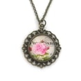 thumbnail image 1 of Romantic Pink Rose Necklace for Women - Antique Bronze - Gift for Gardener - Free Shipping, 1 of 6