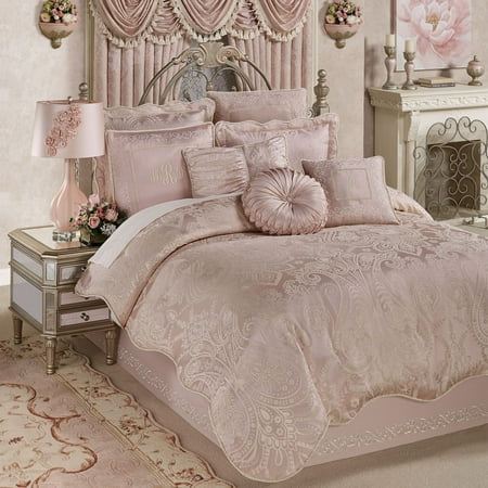 Romantic Princess Blush Oversized Jacquard Woven Scrollwork Comforter Set King