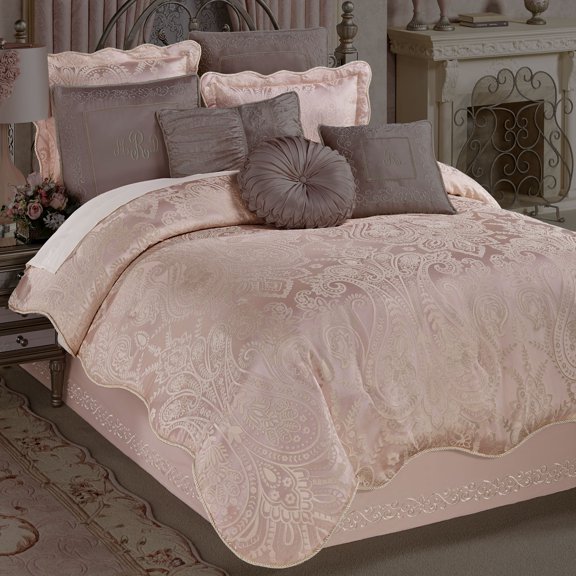 Romantic Princess Blush Oversized Jacquard Woven Scrollwork Comforter Set Queen